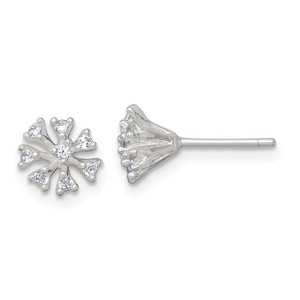 Sterling Silver Polished CZ Flower Cluster Post Earrings