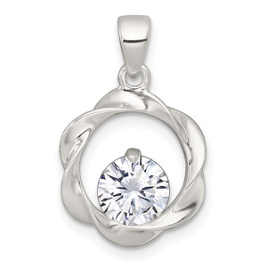 Sterling Silver Polished CZ in Twisted Circle Pendant