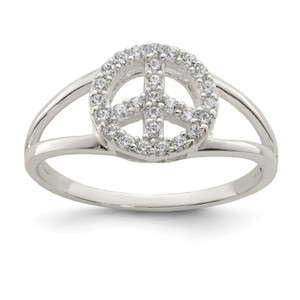 Sterling Silver Polished CZ Peace Sign Ring - QR-F582ABC3-2205