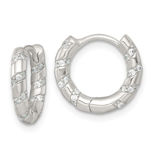 Sterling Silver Polished CZ Round Hinged Hoop Earrings