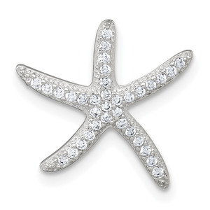 Sterling Silver Polished CZ Starfish Chain Slide Pendant