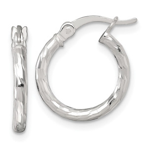 Sterling Silver Polished Diamond-cut 15x2.0mm Round Hoop Earrings