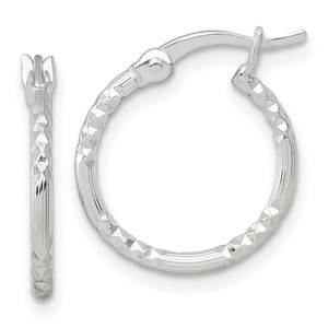 Sterling Silver Polished Diamond-cut Textured 16x1.5mm Round Hoop Earrings