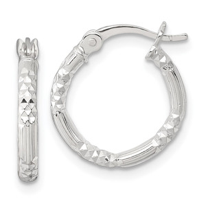 Sterling Silver Polished Diamond-cut Textured 16x2.25mm Round Hoop Earrings
