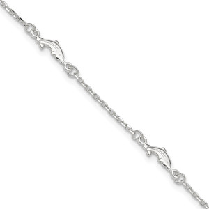 Sterling Silver Polished Dolphin 9in Plus 1in Ext. Anklet