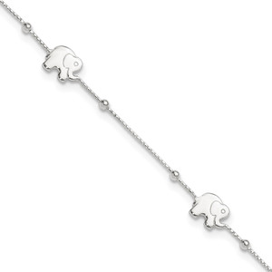 Sterling Silver Polished Elephant 10in Plus 2in Ext. Anklet