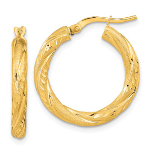 14k 3mm Polished & Satin D/C Hoop Earrings