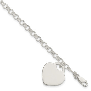 Sterling Silver Polished Engraveable Heart Bracelet - QG-780BF012-2318