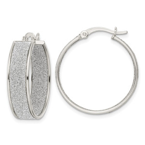 Sterling Silver Polished Fabric Glitter 6.85mm Round Hoop Earrings - QE-0F20ACF6-6738