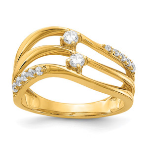 14k 3-row Wavy Diamond Ring
