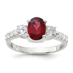 Sterling Silver Polished Garnet and CZ Ring - QR-23073DAE-4561