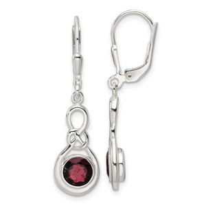 Sterling Silver Polished Garnet Knot Leverback Dangle Earrings