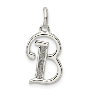 Sterling Silver Polished Glitter Enamel Letter B Initial Charm