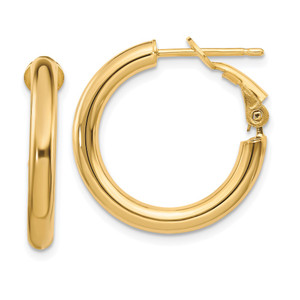 14k 3x15mm Polished Round Omega Back Hoop Earrings