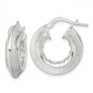 Sterling Silver Polished Greek Key Knife Edge 5.50mm Hollow Hoop Earrings