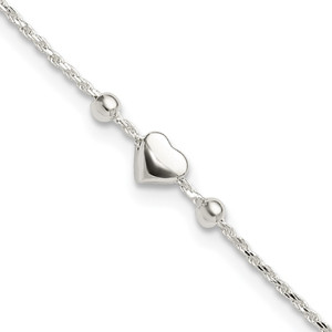 Sterling Silver Polished Heart 9in Plus 1in ext. Anklet - QG-ADBBAA7E-7941