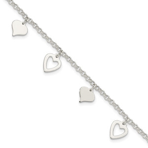 Sterling Silver Polished Heart Bracelet - QG-A22019BA-4856