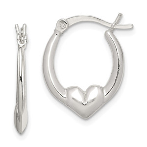 Sterling Silver Polished Heart Oval Hoop Earrings - QE-57807224-2160