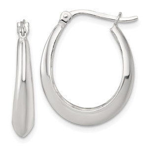 Sterling Silver Polished Knife Edge Tapered Oval Hoop Earrings