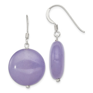 Sterling Silver Polished Lavender Jade Circle Dangle Earrings - QE-45B93368-4826