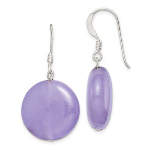 Sterling Silver Polished Lavender Jade Circle Dangle Earrings - QE-E7813867-1556