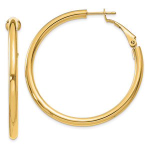 14k 3x35mm Polished Round Omega Back Hoop Earrings