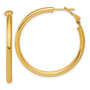 14k 3x40mm Polished Round Omega Back Hollow Hoop Earrings