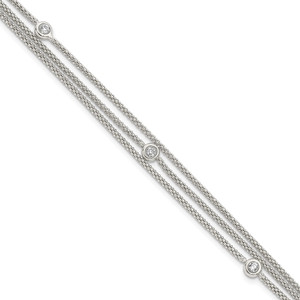 Sterling Silver Polished Multi Strand CZ Bracelet