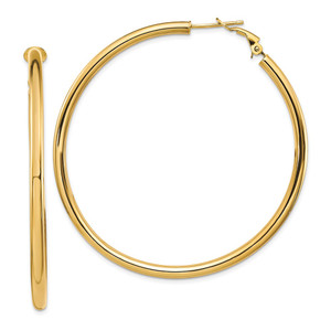 14k 3x50mm Polished Round Omega Back Hoop Earrings