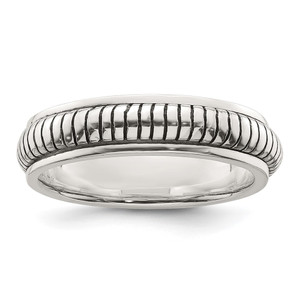 Sterling Silver Polished Oxidized Half Round Patterned Men's Ring - QR-886159A6-8326