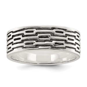 Sterling Silver Polished Oxidized Patterned Men's Band Ring - QR-DB6A9719-7278