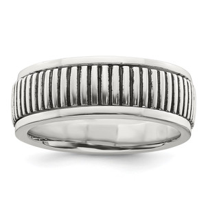 Sterling Silver Polished Oxidized Patterned Men's Ring - QR-AFA2C6F5-2087
