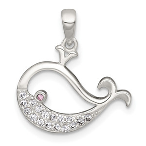 Sterling Silver Polished Pink and White CZ Cut-out Whale Pendant