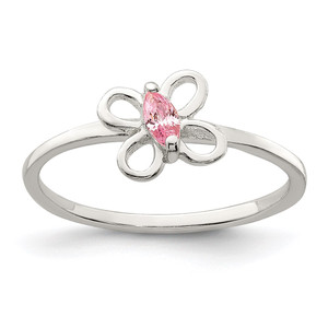 Sterling Silver Polished Pink CZ Butterfly Children's Ring - QR-16C7D51C-1051