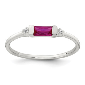 Sterling Silver Polished Red and White Rectangular CZ Size 7 Ring