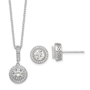 Sterling Silver Polished Rhodium-plated CZ 18in Necklace/Post Earrings Set - QG-0E7EB651-4657