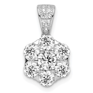 Sterling Silver Polished Rhodium-plated CZ Flower Pendant
