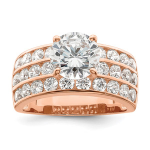 Sterling Silver Polished Rose-tone 3 Row CZ Ring - QR-13BA732D-5398
