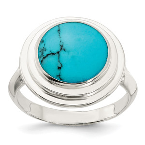 Sterling Silver Polished Round Imitation Turquoise Ring - QR-F816657B-1727