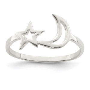 Sterling Silver Polished Star & Moon Ring - QR-F975A70F-9165