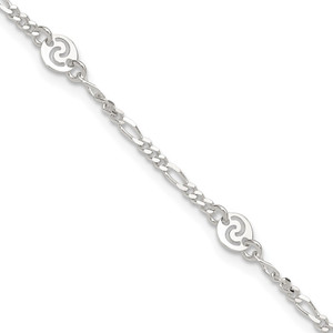 Sterling Silver Polished Swirl Disc 9in Plus 1in ext. Anklet
