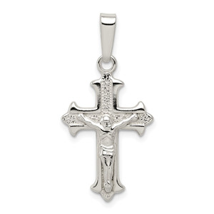 Sterling Silver Polished Textured Crucifix Pendant
