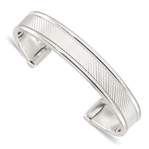 Sterling Silver Polished Textured Cuff Bangle Bracelet - QB-A9A358B1-3168