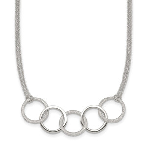 Sterling Silver Polished Textured Double Strand Interlinking Circles 16 inch Necklace
