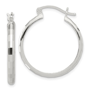 Sterling Silver Polished Textured Hoop Earrings - QE-A5CA53B3-8796