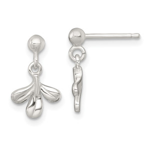 Sterling Silver Polished Three Leaf Dangle Post Earrings