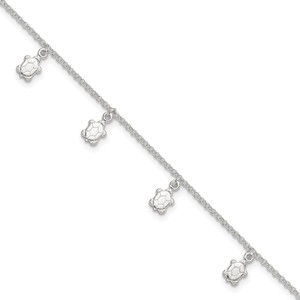 Sterling Silver Polished Turtle 9in Plus 1in Ext. Anklet