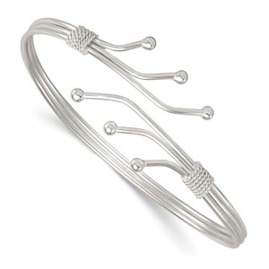 Sterling Silver Polished Twisted and Beaded Fancy Triple Band Cuff Bangle Bracelet