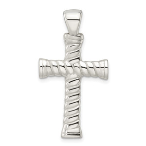 Sterling Silver Polished Twisted Hollow Large Latin Cross Pendant