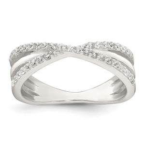 Sterling Silver Polished White CZ Fancy Crossed Size 7 Ring
